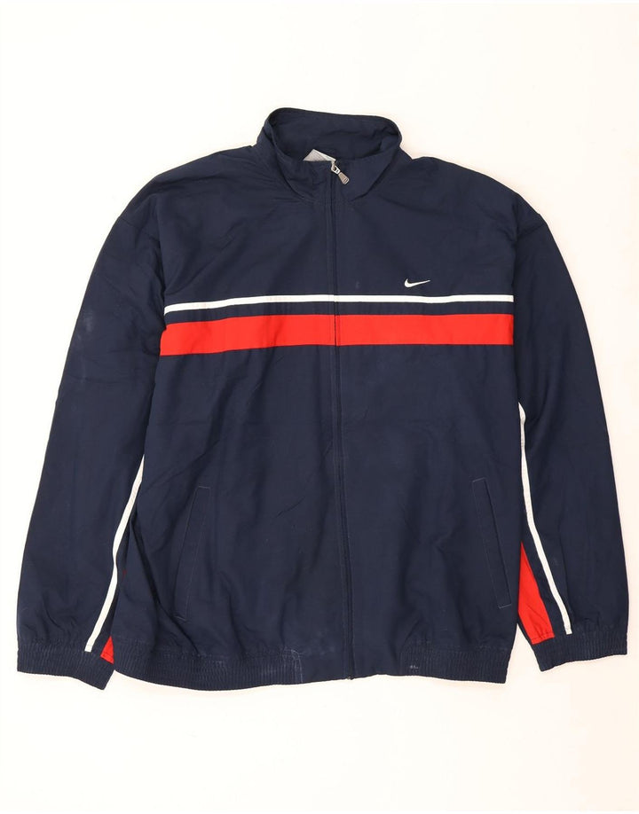 Nike Mens Tracksuit Top Jacket UK 44/46 XL Navy Blue Colourblock Polyester