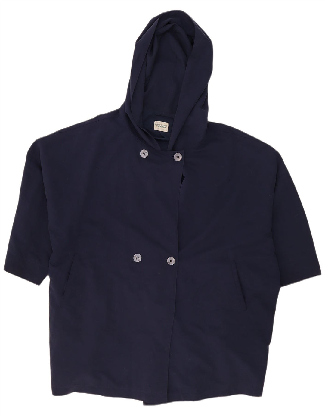 Benetton Womens Hooded Oversized Double Breasted Coat UK 18 XL Navy Blue