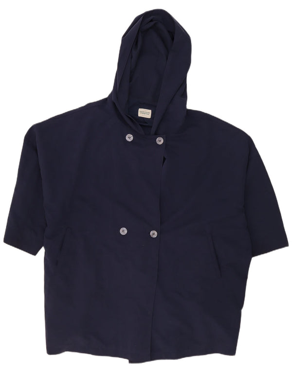 Benetton Womens Hooded Oversized Double Breasted Coat UK 18 XL Navy Blue