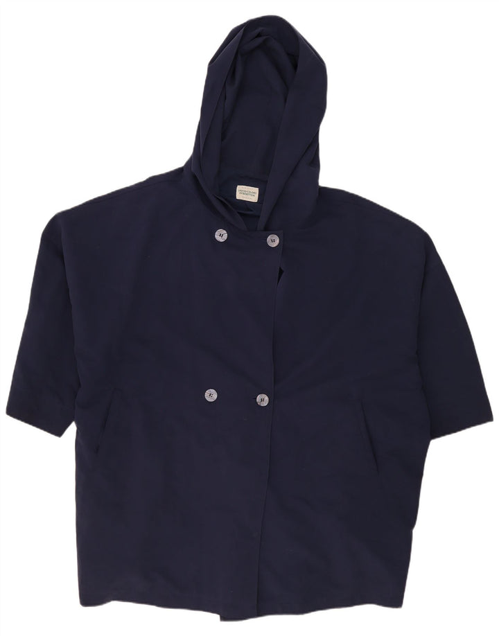 Benetton Womens Hooded Oversized Double Breasted Coat UK 18 XL Navy Blue