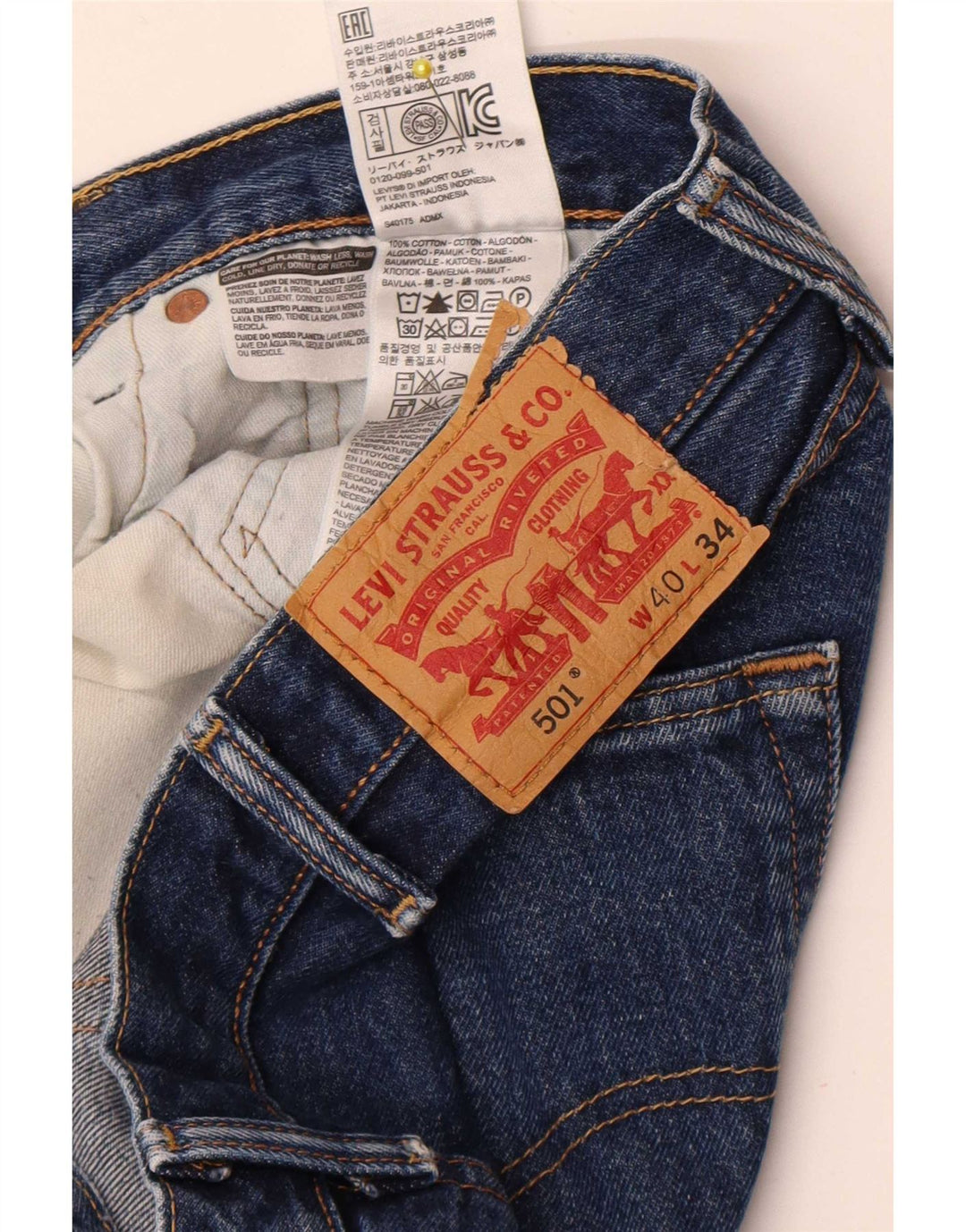 Levi's Mens 501 Straight Jeans W40 L31 Blue Cotton