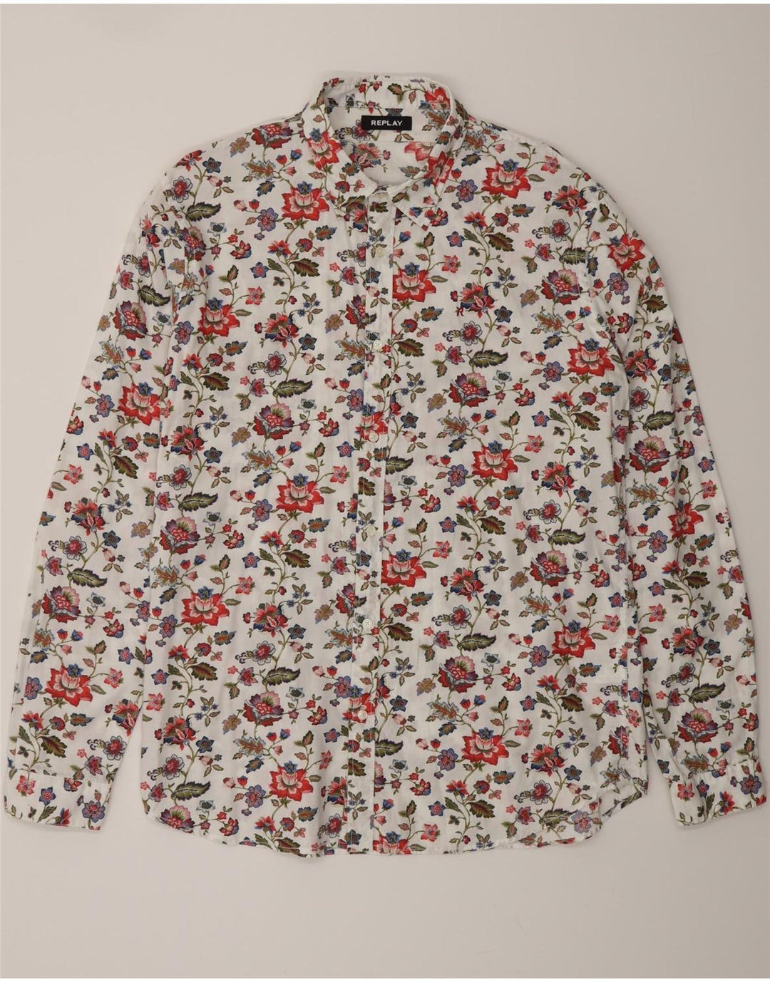 REPLAY Mens Shirt XL Multicoloured Floral Cotton