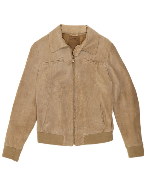 Conbipel Womens Bomber Suede Jacket IT 46 Large Beige Leather