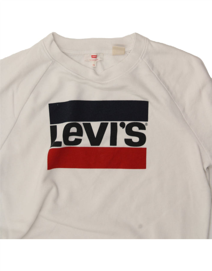 LEVI'S Womens Oversized Graphic Sweatshirt Jumper UK 6 XS White Cotton Vintage Levi's and Second-Hand Levi's from Messina Hembry 