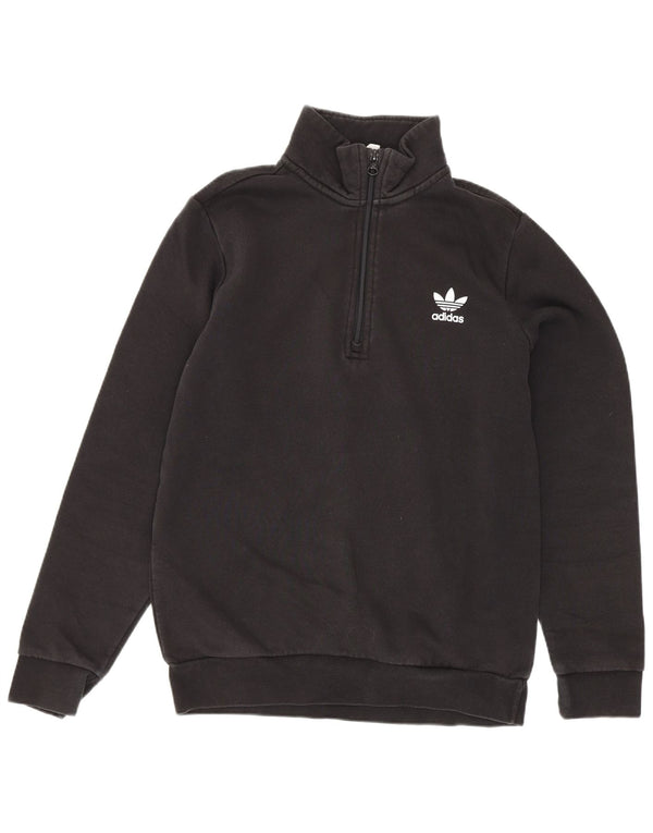 Adidas Boys Zip Neck Sweatshirt Jumper 13-14 Years Black Cotton