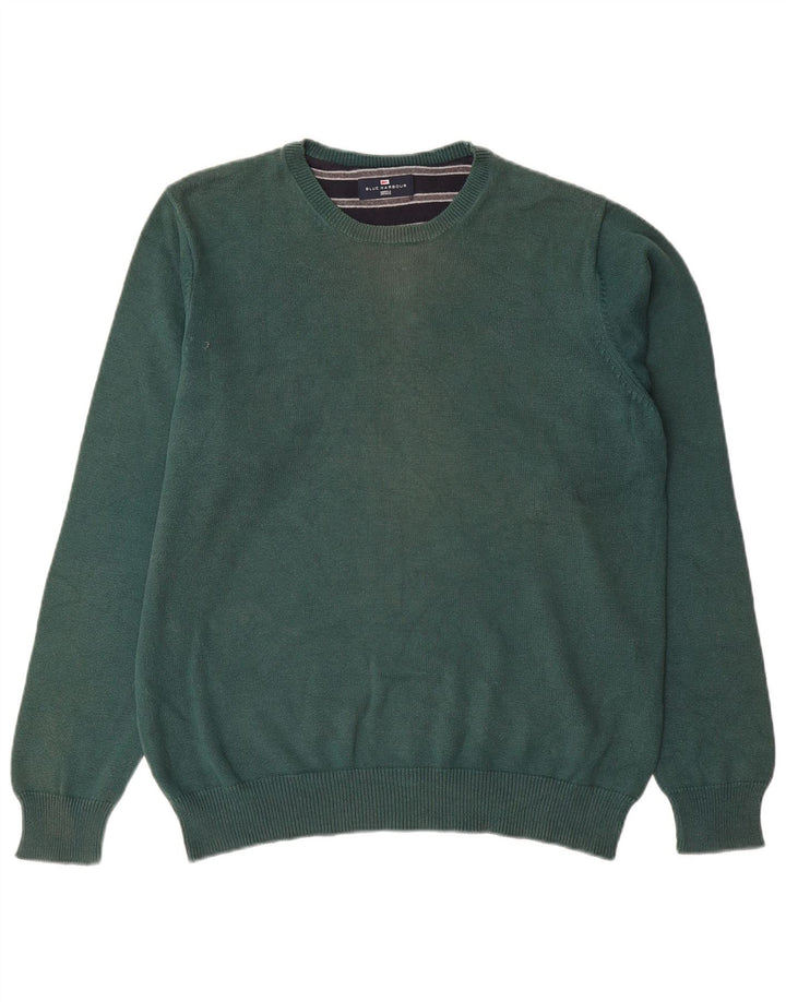 Marks & Spencer Mens Blue Harbour Crew Neck Jumper Sweater Medium Green