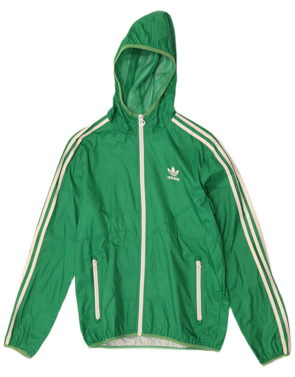 Adidas Mens Hooded Rain Jacket UK 36 Small Green Nylon