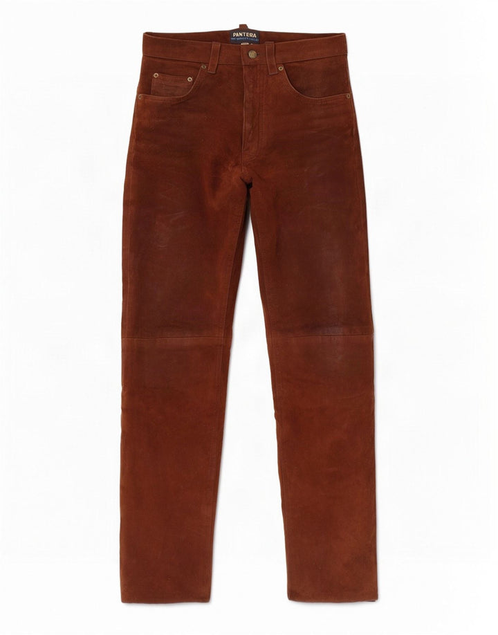 Pantera Mens Straight Suede Trousers W31 L33 Brown Leather