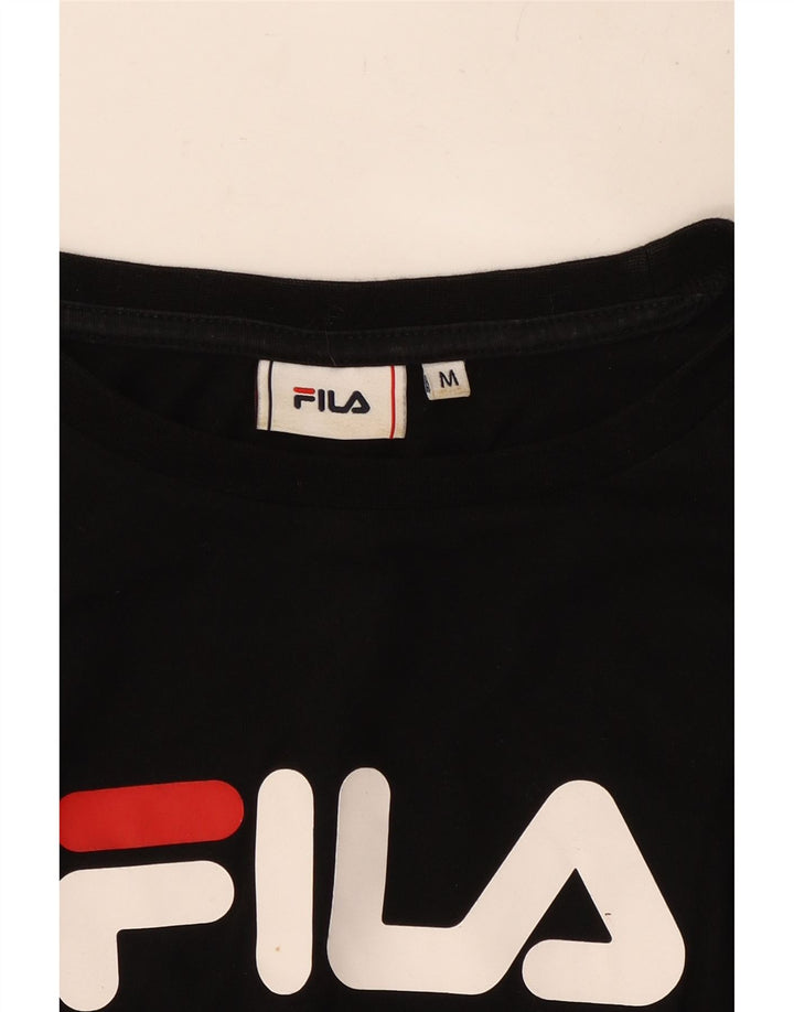 FILA Womens Crop Graphic Top Long Sleeve UK 14 Medium Black