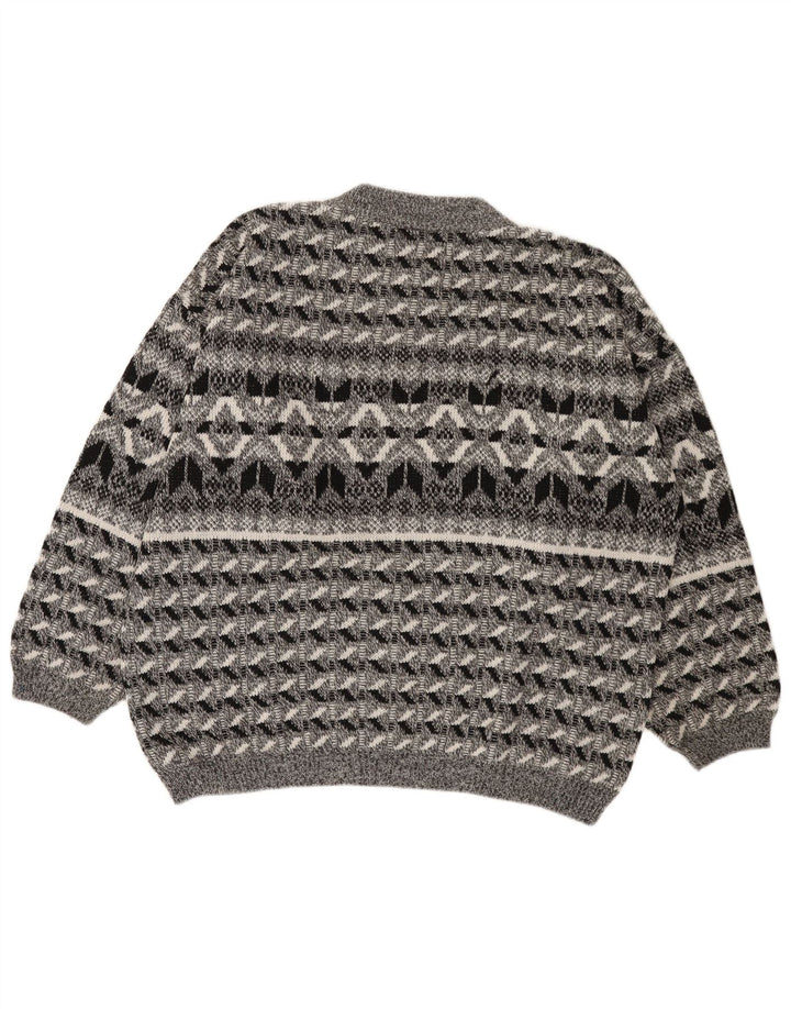 Vintage Mens Crew Neck Jumper Sweater XL Grey Fair Isle