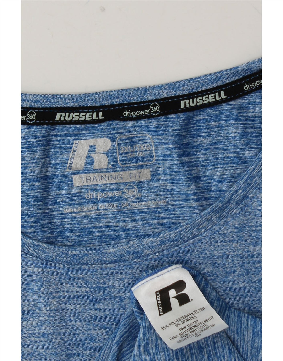 RUSSELL ATHLETIC Mens Dri-Power T-Shirt Top 3XL Blue Flecked Polyester