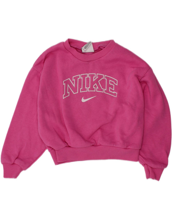 NIKE Girls Graphic Sweatshirt Jumper 2-3 Years Pink Cotton