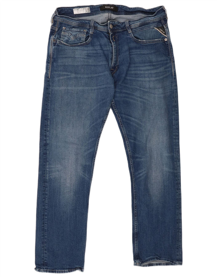 Replay Mens Rocco Slim Jeans W34 L30 Blue Cotton