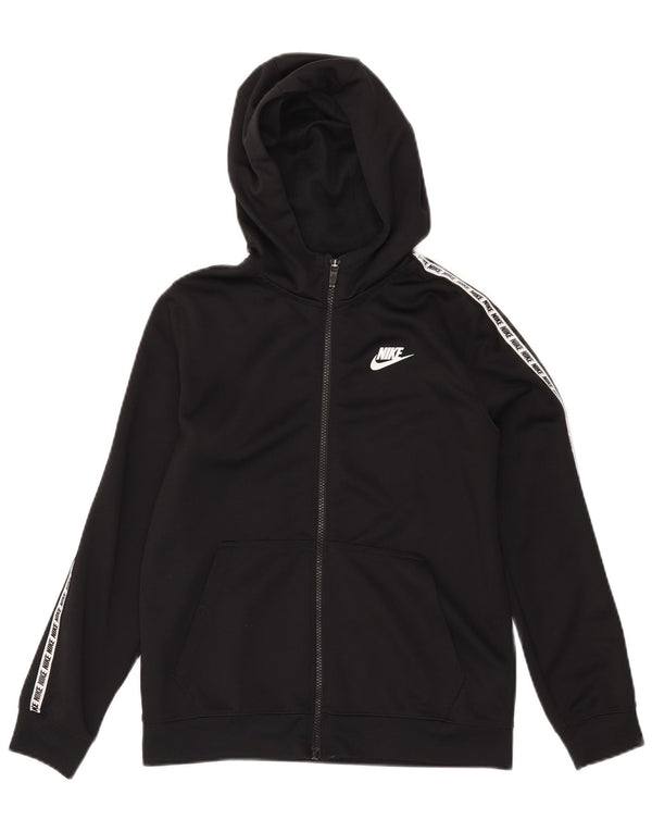 Nike Boys Graphic Zip Hoodie Sweater 12-13 Years Large Black Colourblock