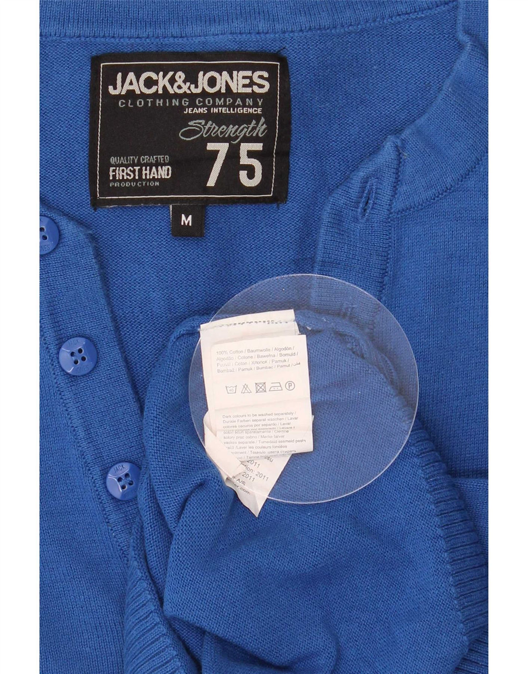 Jack & Jones Mens V-Neck Jumper Sweater Medium Blue Cotton