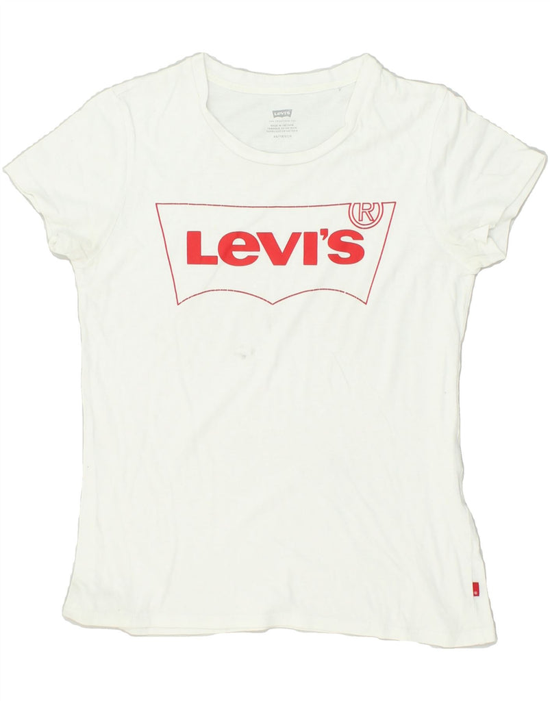 LEVI'S Womens Graphic T-Shirt Top UK 6 XS White Cotton | Vintage Levi's | Thrift | Second-Hand Levi's | Used Clothing | Messina Hembry 