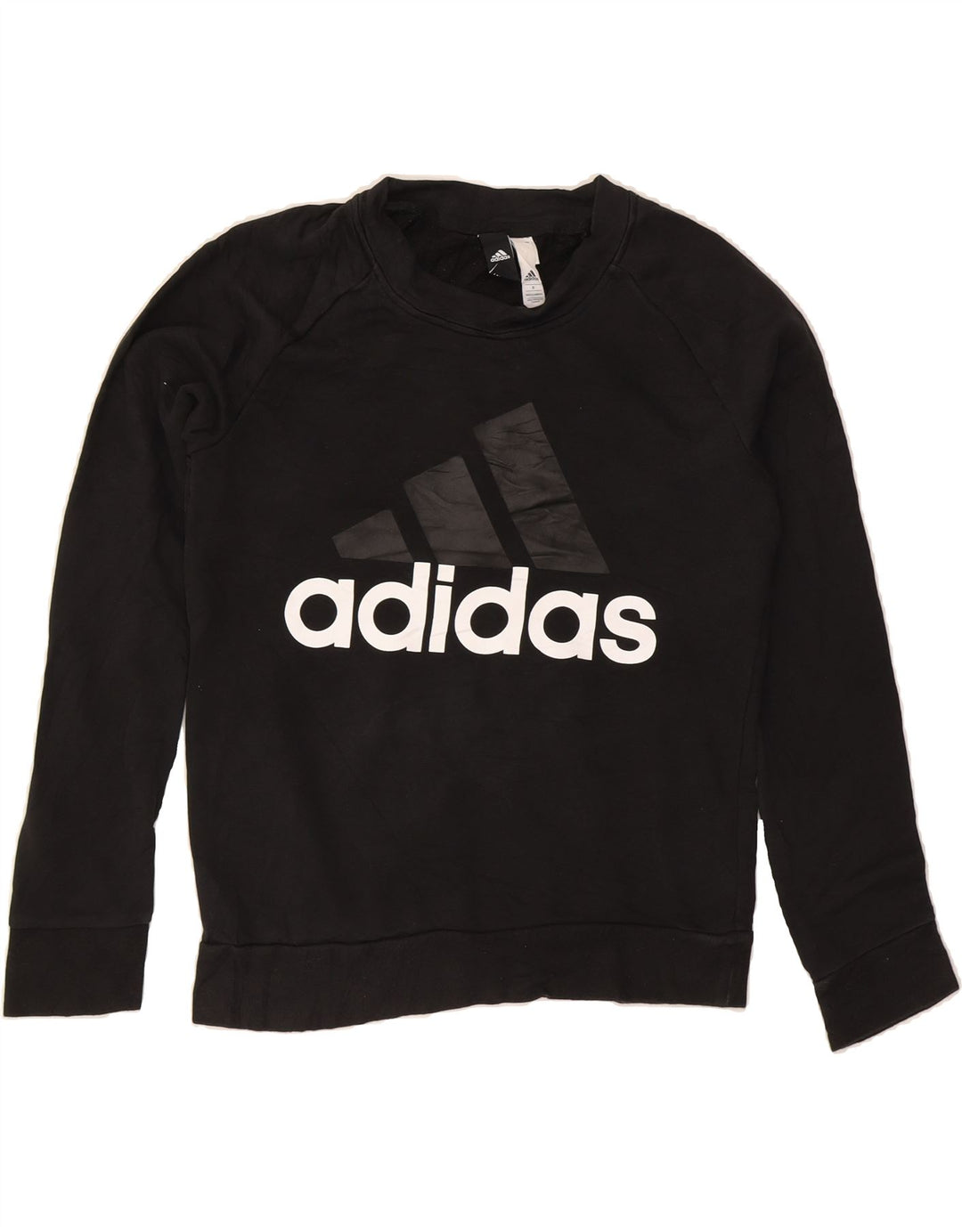 ADIDAS Womens Oversized Graphic Sweatshirt Jumper UK 10 Small Black Cotton Vintage Adidas and Second-Hand Adidas from Messina Hembry 