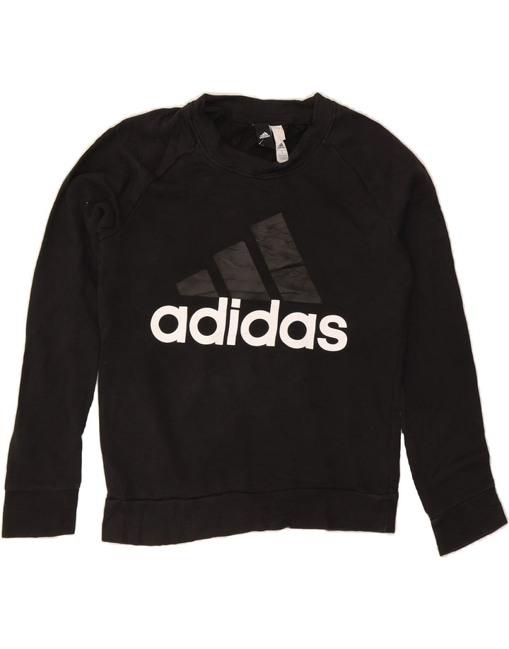 ADIDAS Womens Oversized Graphic Sweatshirt Jumper UK 10 Small Black Cotton Vintage Adidas and Second-Hand Adidas from Messina Hembry 