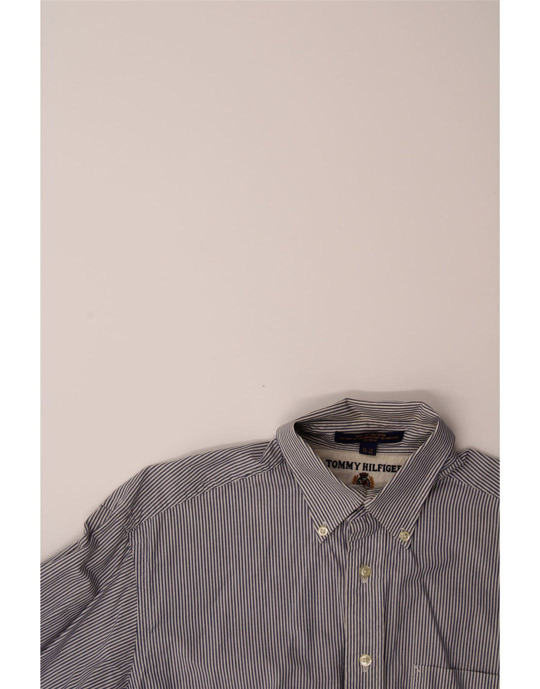 TOMMY HILFIGER Mens Shirt Size 15 Medium Navy Blue Striped Cotton Vintage Tommy Hilfiger and Second-Hand Tommy Hilfiger from Messina Hembry 