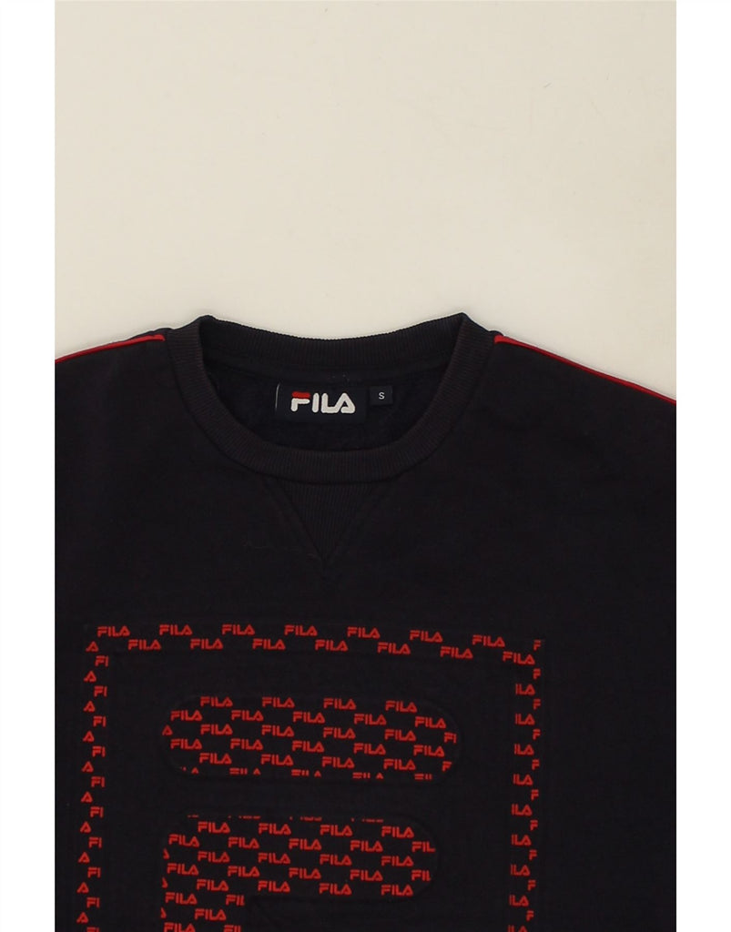 FILA Mens Graphic Sweatshirt Jumper Small Navy Blue Cotton | Vintage Fila | Thrift | Second-Hand Fila | Used Clothing | Messina Hembry 