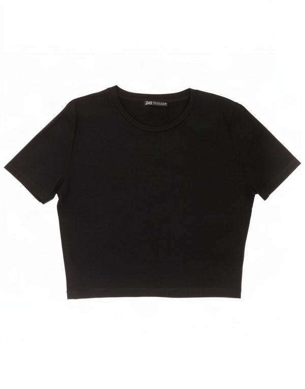 Zara Womens Crop T-Shirt Top UK 16 Large Black