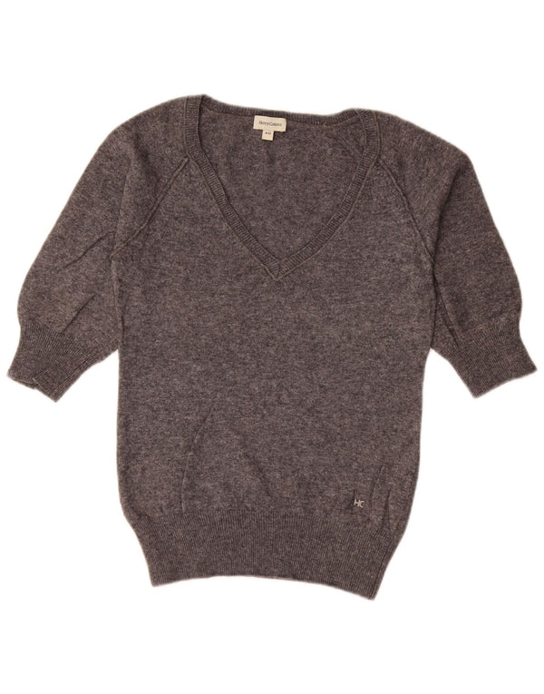 Henry Cottons Womens Short Sleeve V-Neck Jumper Sweater IT 40 Small Grey
