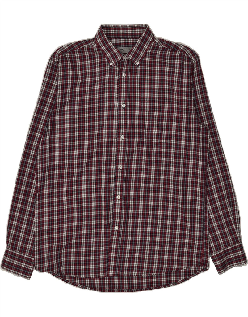 VINTAGE Mens Shirt Large Maroon Check Polyester | Vintage Vintage | Thrift | Second-Hand Vintage | Used Clothing | Messina Hembry 