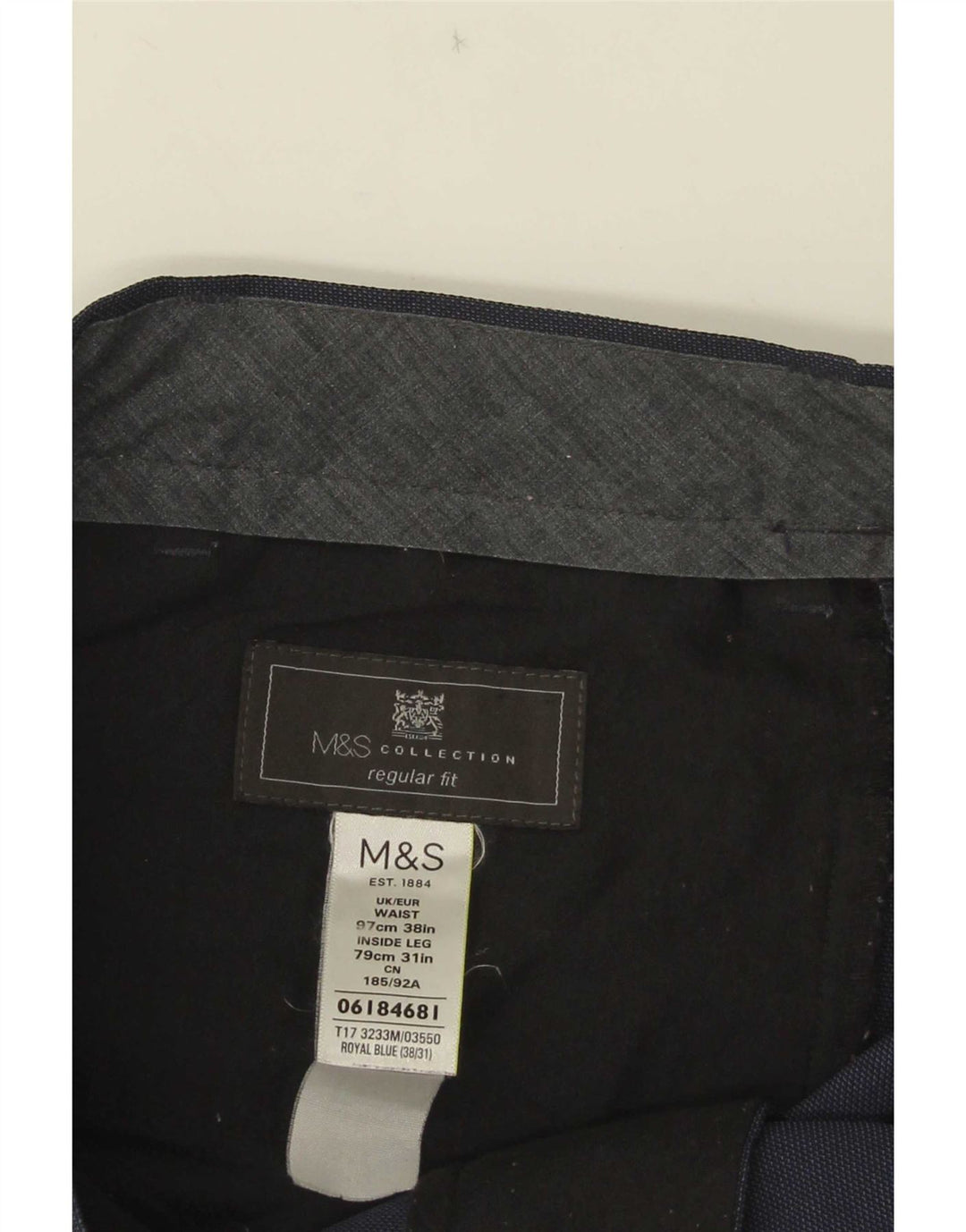Marks & Spencer Mens Straight Regular Fit Suit Trousers W38 L28 Navy Blue