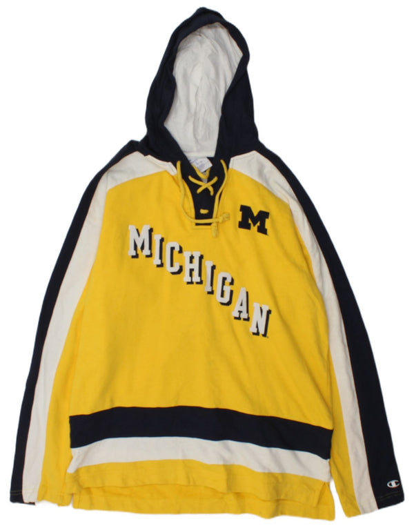 Champion Mens Michigan Graphic Hoodie Jumper Large Yellow Colourblock