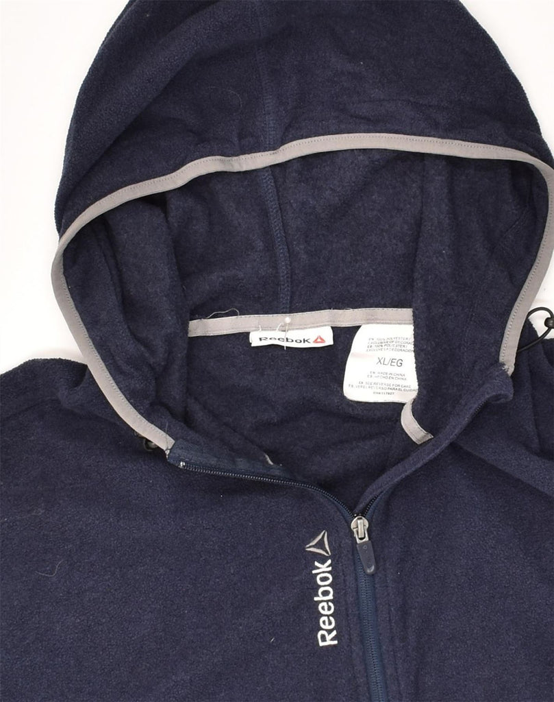 REEBOK Mens Hooded Fleece Jacket UK 42 XL Navy Blue Polyester | Vintage Reebok | Thrift | Second-Hand Reebok | Used Clothing | Messina Hembry 