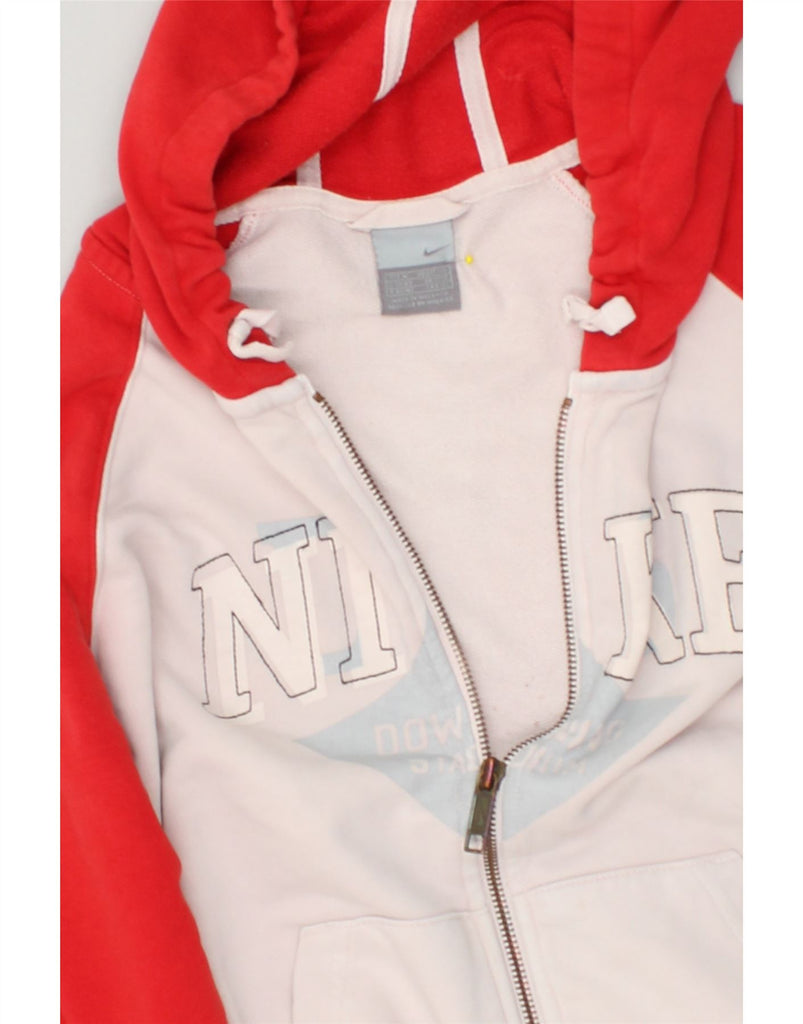 NIKE Womens Graphic Zip Hoodie Sweater UK 14 Medium White Colourblock | Vintage Nike | Thrift | Second-Hand Nike | Used Clothing | Messina Hembry 