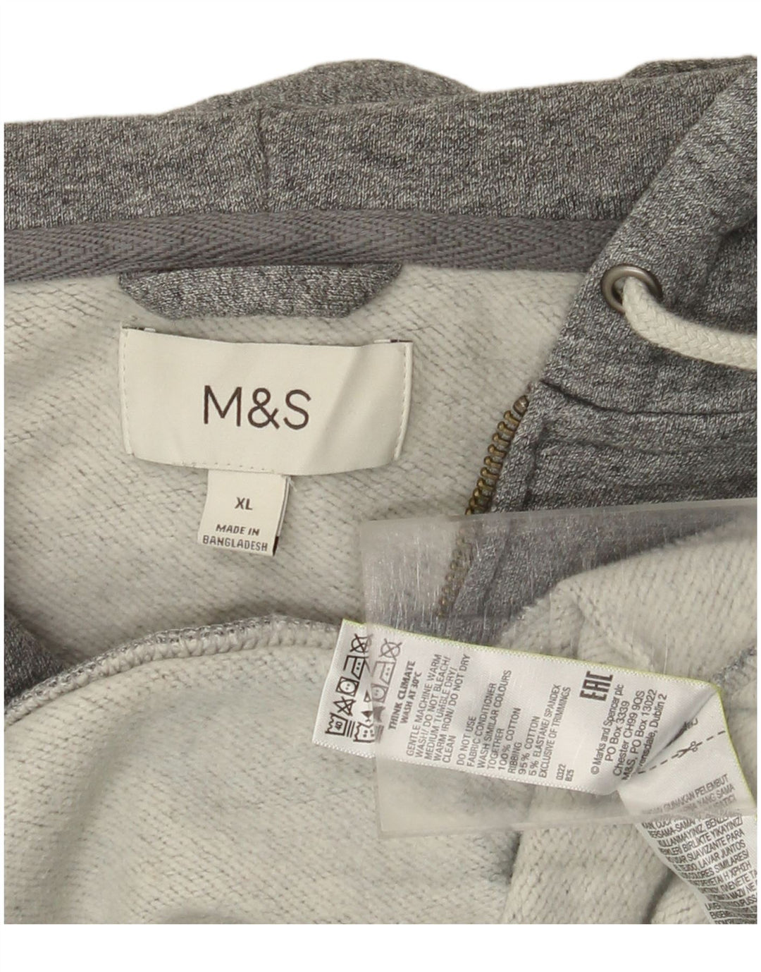 Marks & Spencer Mens Zip Hoodie Sweater XL Grey Cotton