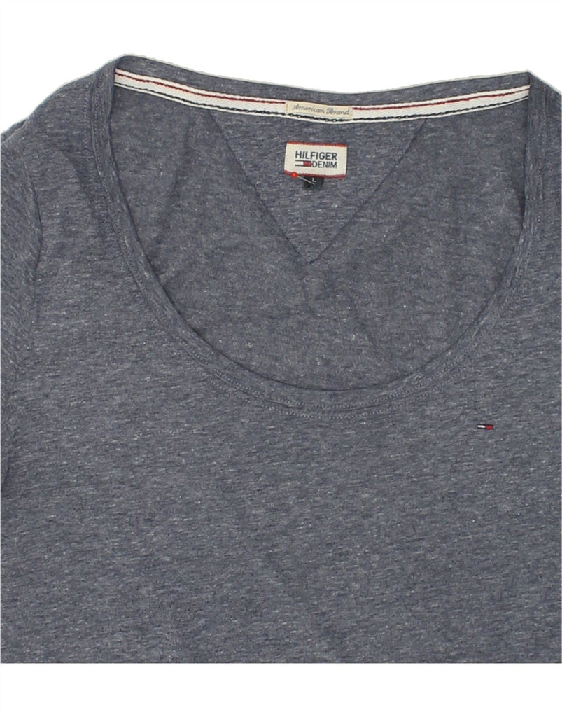 TOMMY HILFIGER Womens T-Shirt Top UK 14 Large Grey Flecked Polyester | Vintage Tommy Hilfiger | Thrift | Second-Hand Tommy Hilfiger | Used Clothing | Messina Hembry 