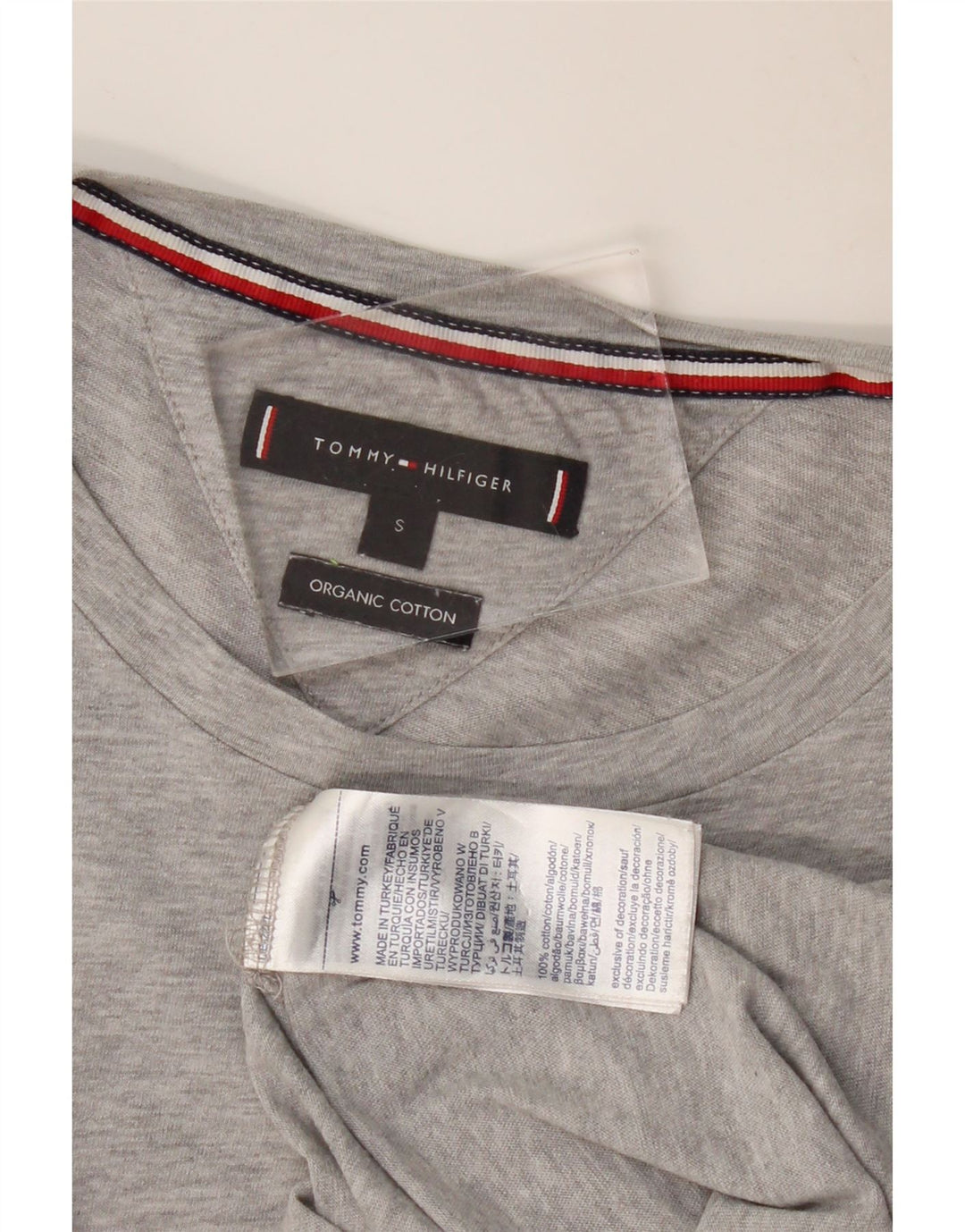 TOMMY HILFIGER Mens Graphic T-Shirt Top Small Grey Colourblock Cotton