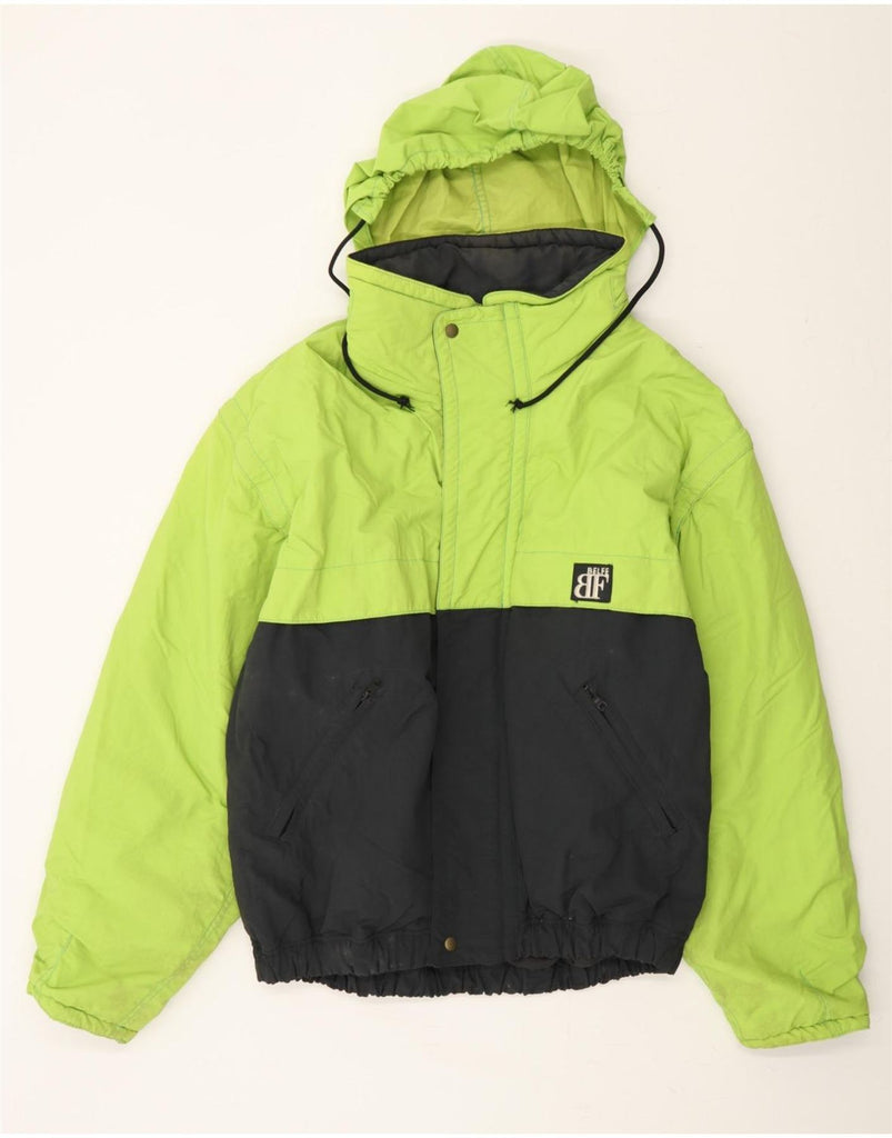 BELFE Mens Hooded Windbreaker Jacket UK 40 Large Green Colourblock Vintage Belfe and Second-Hand Belfe from Messina Hembry 