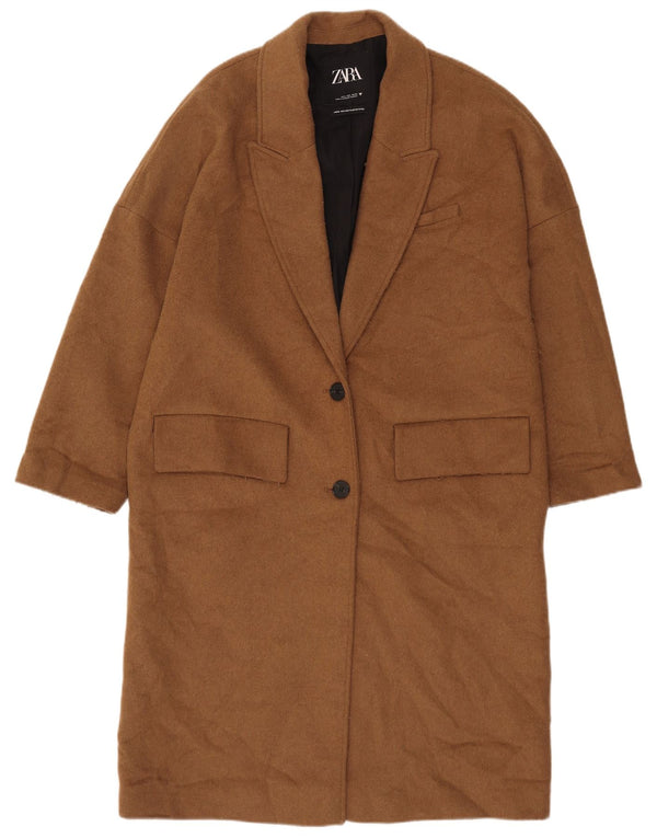 Zara Womens Overcoat UK 14 Large Beige Polyester