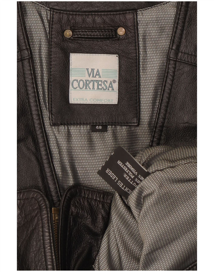 Via Cortesa Mens Leather Gilet IT 48 Medium Black Leather