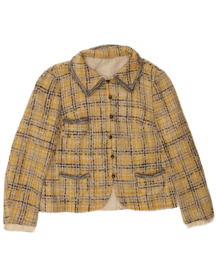 Vintage Womens 6 Button Blazer Jacket UK 14 Medium Yellow Check