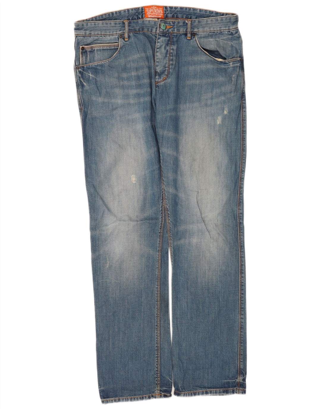 Superdry Mens Distressed Straight Jeans W34 L32 Blue Cotton