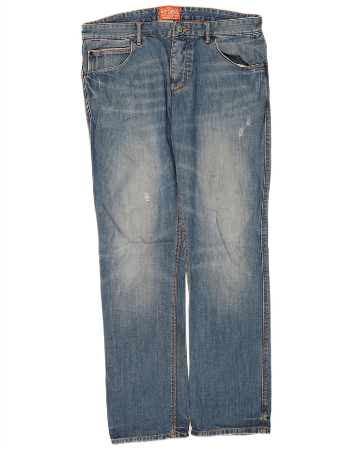 Superdry Mens Distressed Straight Jeans W34 L32 Blue Cotton