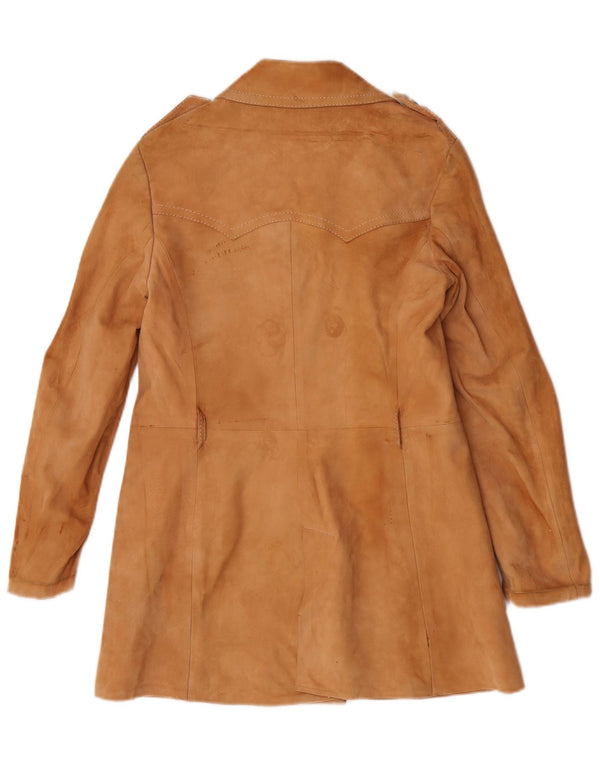 Vintage Womens Military Suede Double Breasted Coat IT 44 Medium Brown