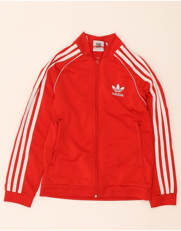 Adidas Girls Tracksuit Top Jacket 7-8 Years Red Polyester