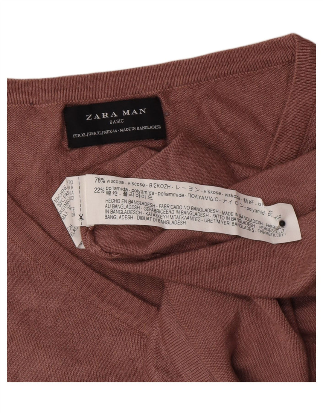 Zara Mens V-Neck Jumper Sweater XL Pink Viscose