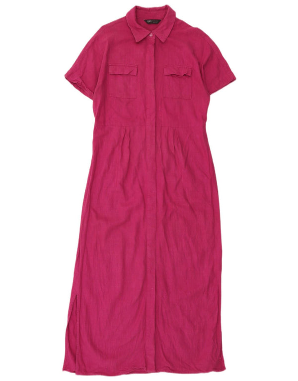 Marks & Spencer Womens Maxi Short Sleeves Shirt Dress UK 10 Small Pink