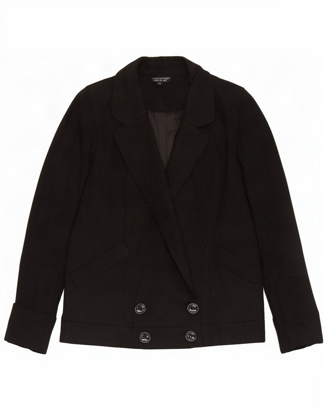Topshop Womens Double Breasted Blazer Jacket UK 8 Small Black Wool