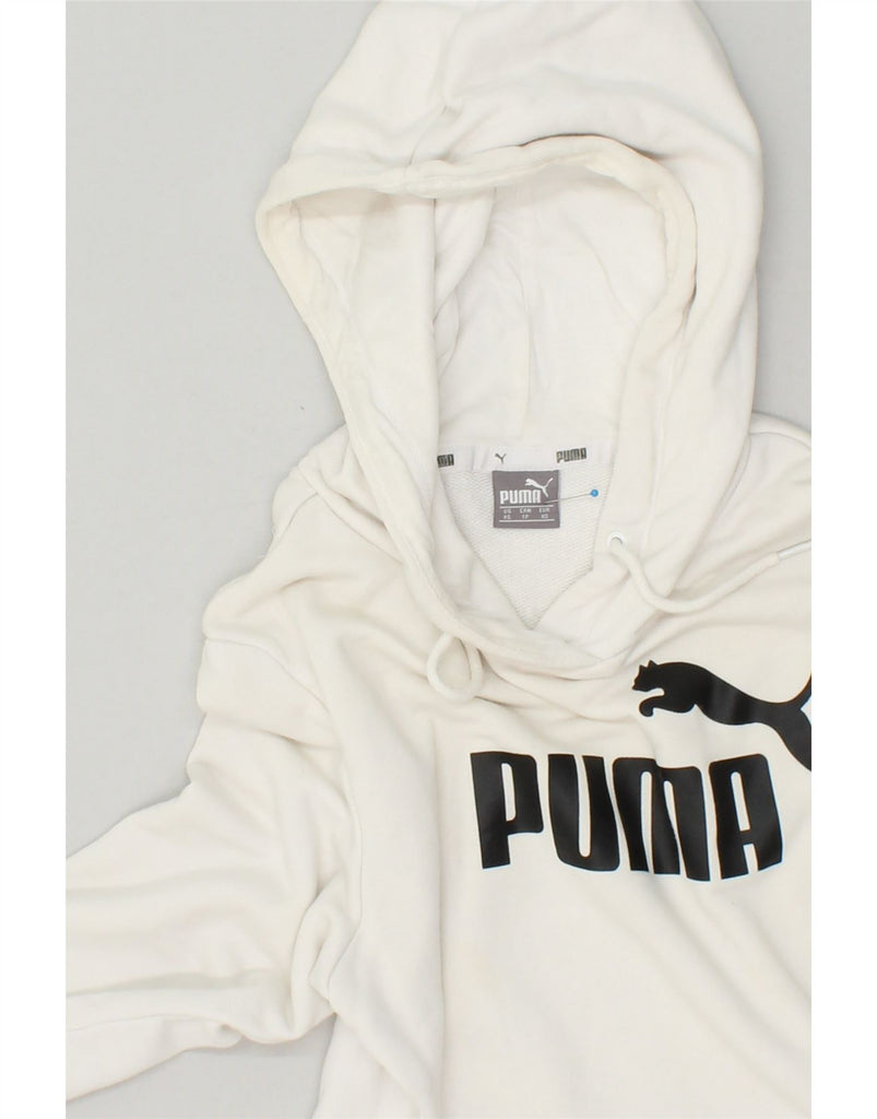 PUMA Womens Graphic Hoodie Jumper UK 6 XS White Colourblock Cotton | Vintage Puma | Thrift | Second-Hand Puma | Used Clothing | Messina Hembry 