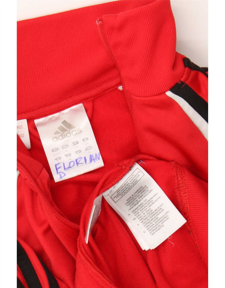Adidas Boys Tracksuit Top Jacket 15-16 Years Red Colourblock Polyester