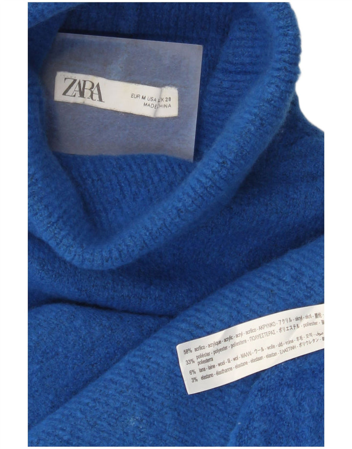 Zara Womens Oversized Roll Neck Jumper Sweater UK 14 Medium Blue Acrylic