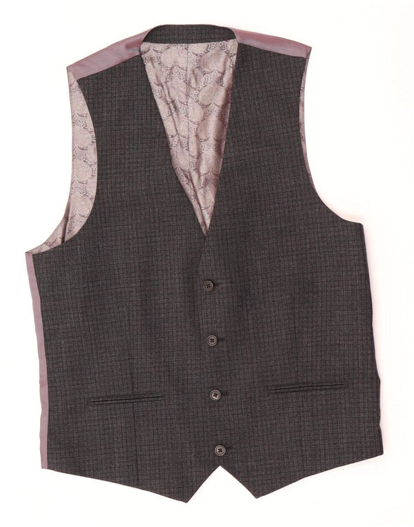 Ted Baker Mens Waistcoat US 40 Large Grey Check Wool