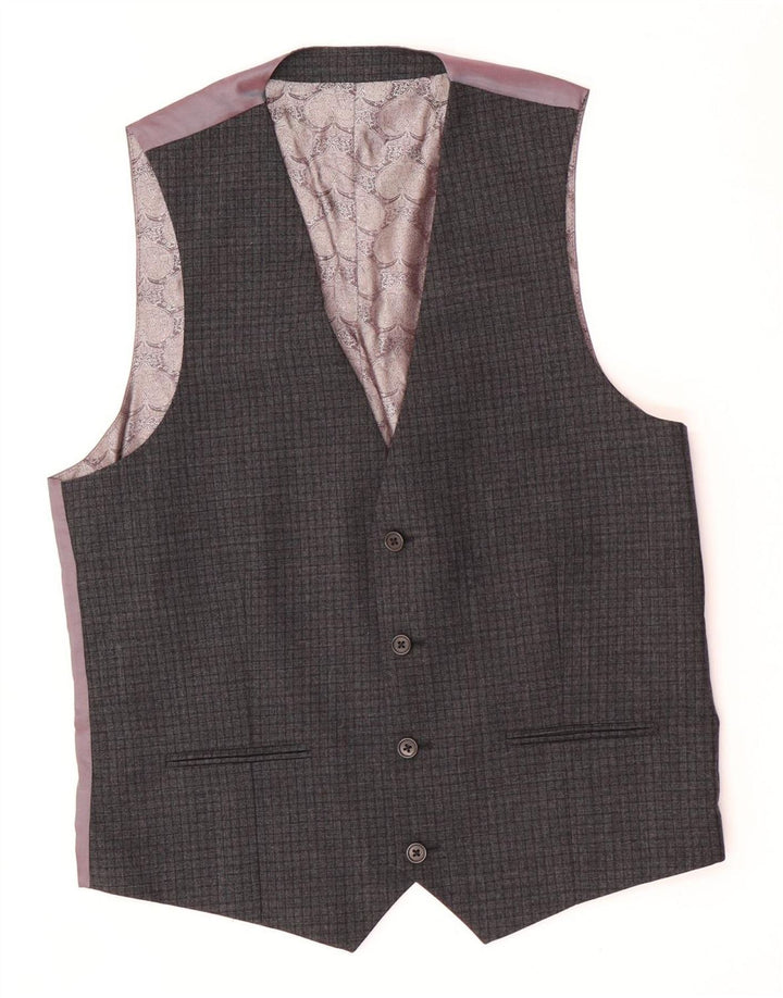Ted Baker Mens Waistcoat US 40 Large Grey Check Wool